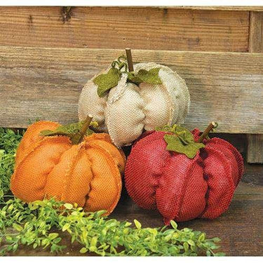 Medium Fabric Pumpkins, 3 asst. each sold individually (not as a set.) - The Fox Decor